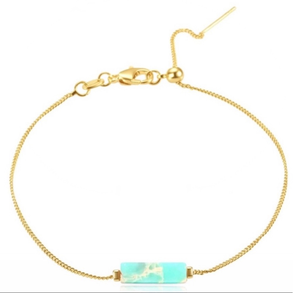 Gold and created serpentine stone bracelet